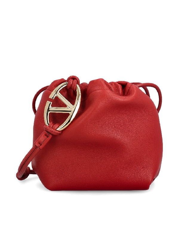 V Logo Leather Mini Bucket Bag