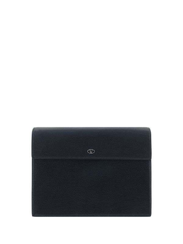 V Logo Leather Clutch