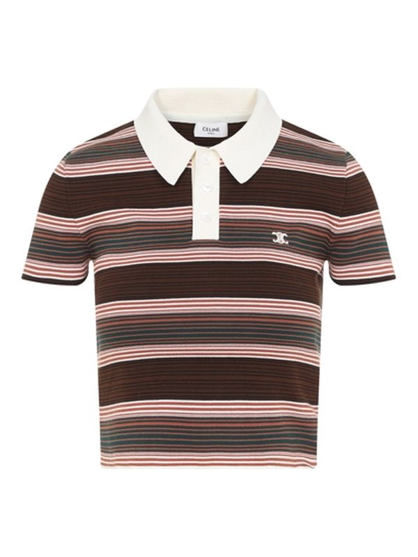 Triomphe Logo Stripe Cotton Short-Sleeve Cropped Polo Shirt