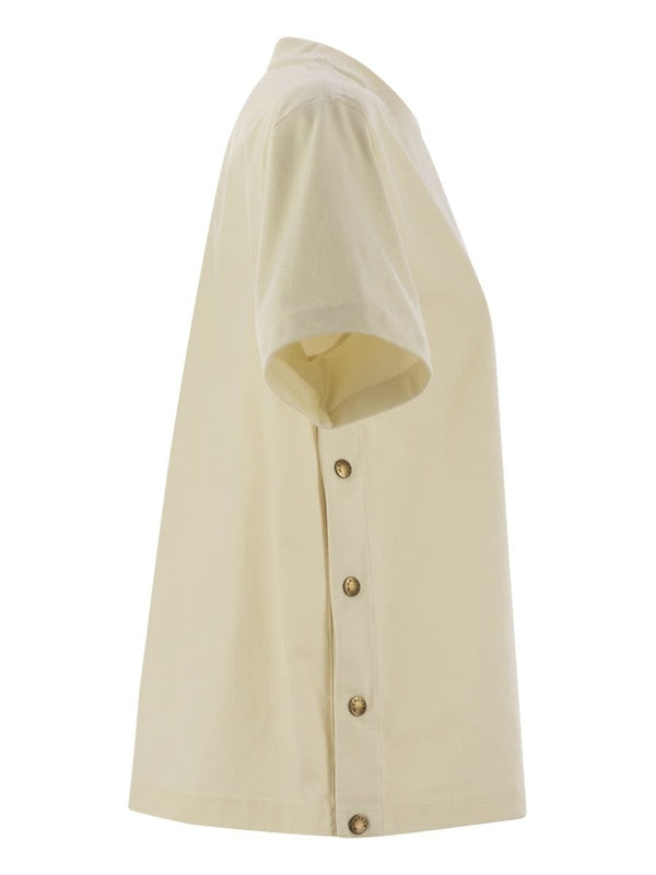 Side Snap Button Cotton Short Sleeve T-Shirt