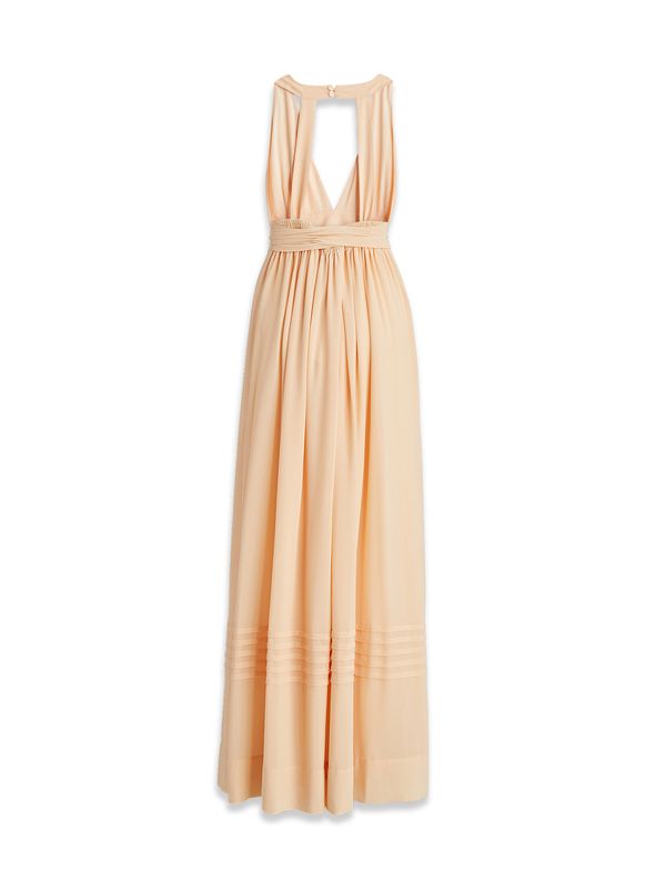 Deep V-neck Pleated Long Dress