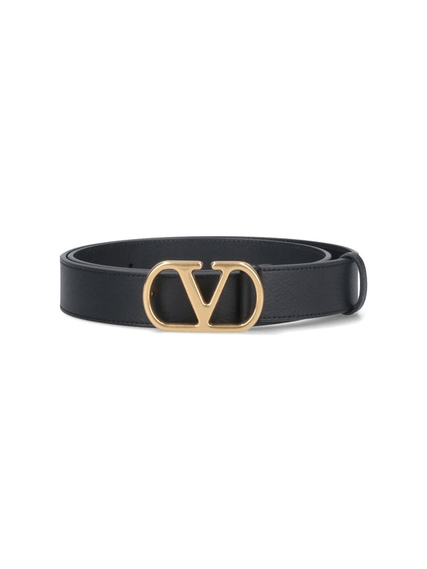 V Logo Leather Belt