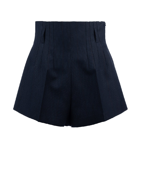 Wool Pleated High Waist Shorts