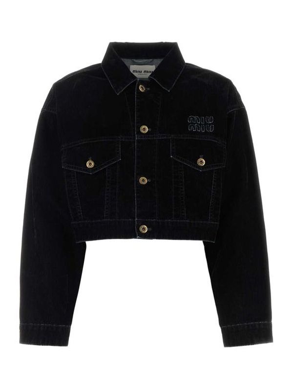 Logo Patch Cropped Denim Jacket