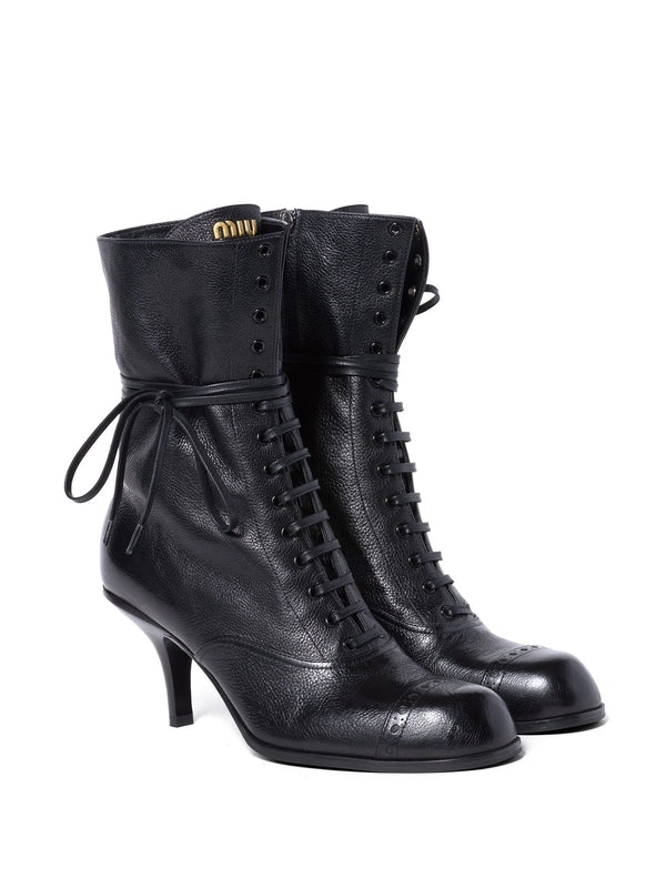 Logo Leather Lace-Up Boots