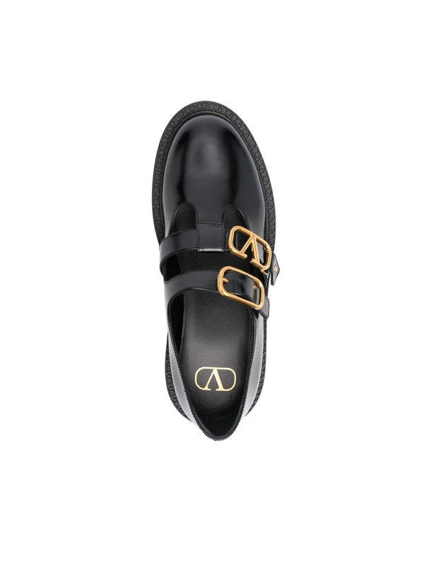 V Logo Buckle Strap Leather Loafer