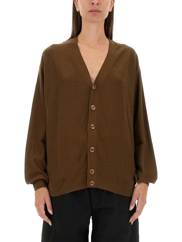 Brown V-Neck Wool Cardigan