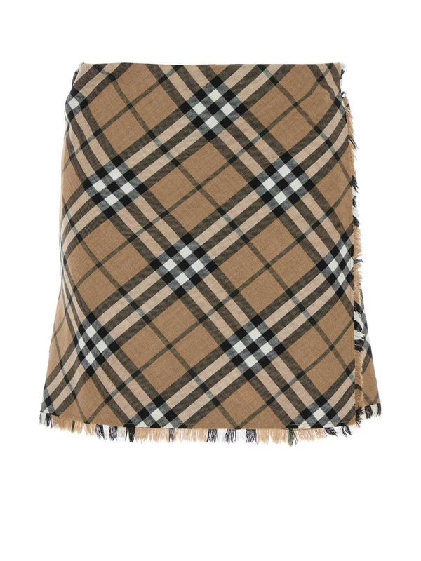 Belt check pleats wool blend mini skirt