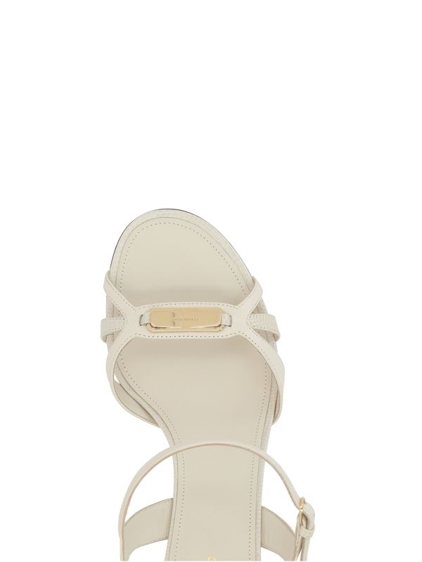 Metal Logo Detail Leather Sandal Heel