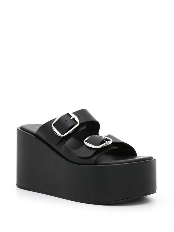 Buckle Leather Wedge Sandals