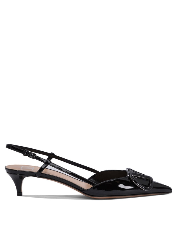 V Logo Leather Sandal Heel