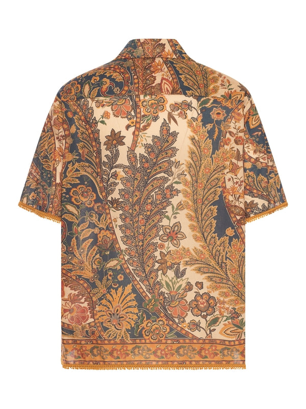 Botanical Printing Cotton Short Sleeve Shirt