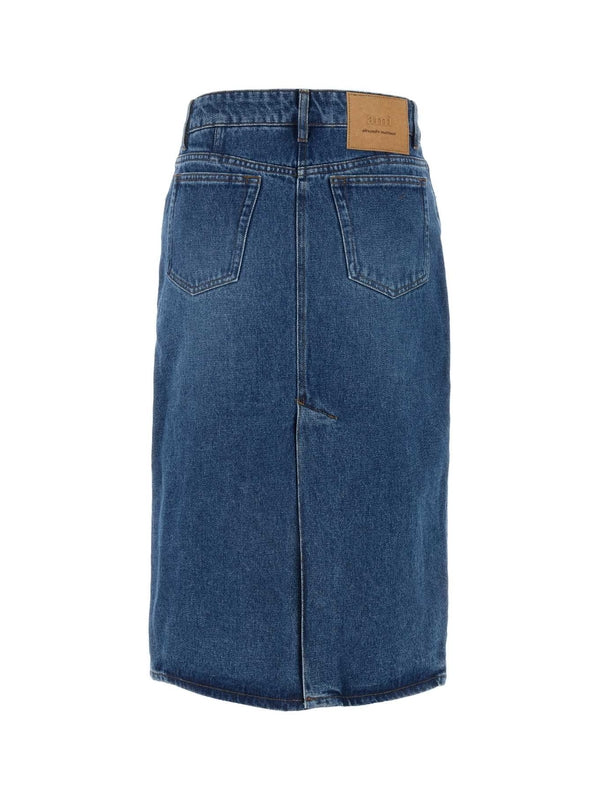 Back Logo Patch Denim Skirt