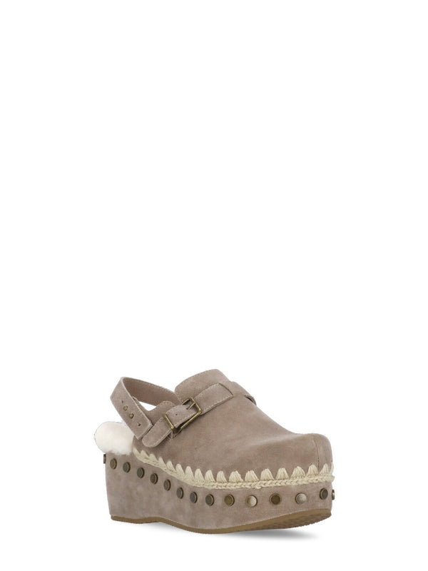 Buckle Detail Suede Leather Wedge Sandals