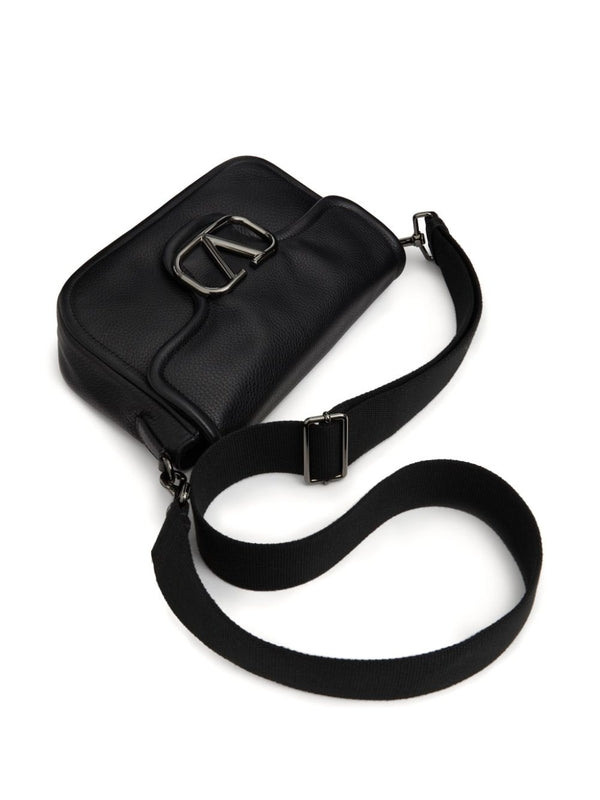 V Logo Leather Shoulder Bag