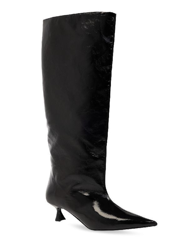 Black Faux Leather Boot Heels