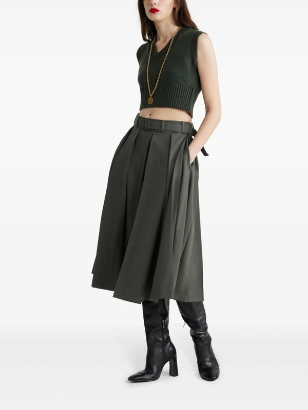 Belted Wool Pleated Skirt