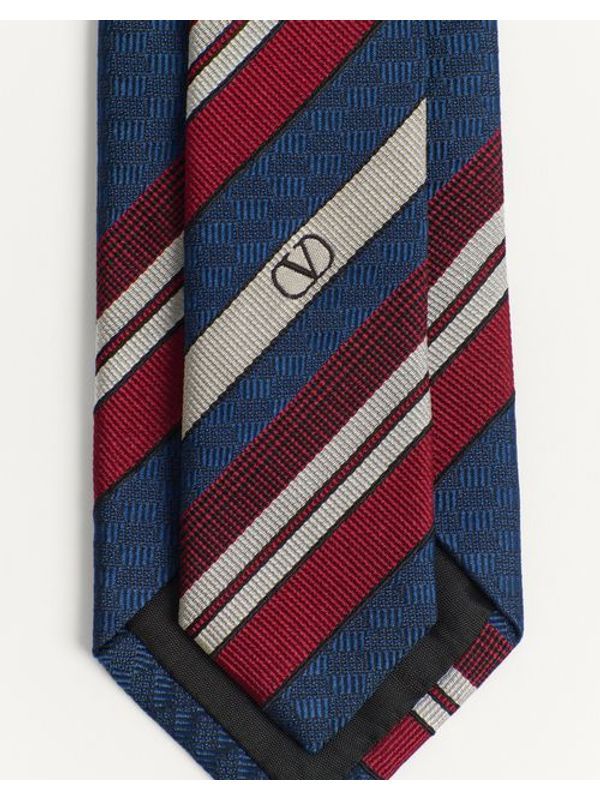 V Logo Jacquard Stripe Silk
  Tie