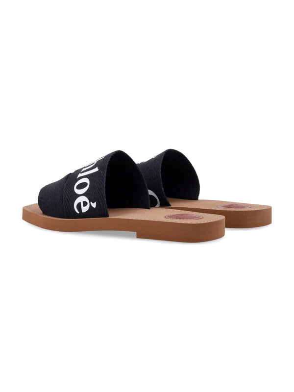 Woody Logo Linen Flat Sandals