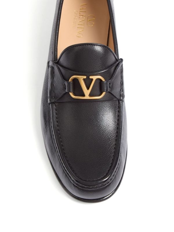 V Logo Leather Loafers