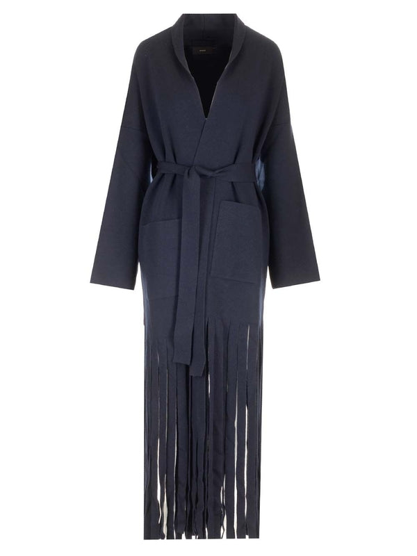 Kimono Fringe Wool Long Cardigan