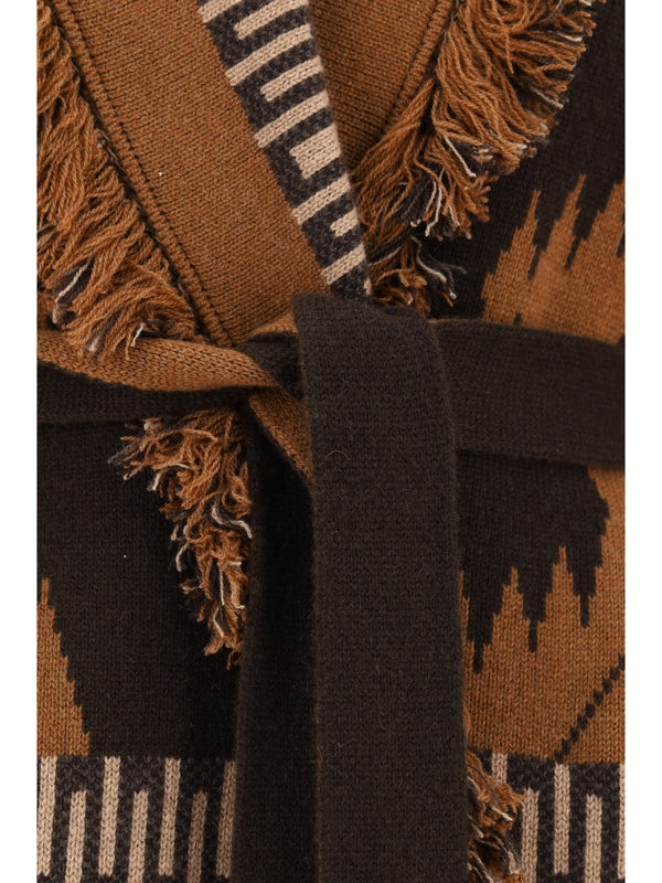 Jacquard Pattern Fringe Cashmere Cardigan