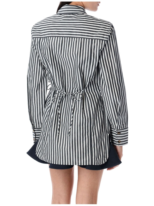 ストライプドローストリングシャツ