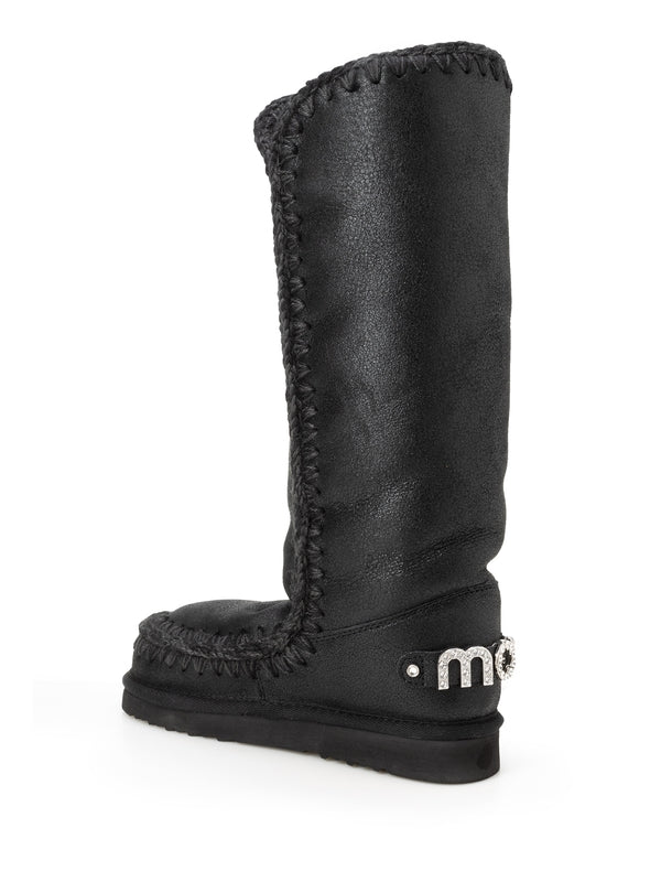 Eskimo 40 Rhinestone Logo Leather High Boots