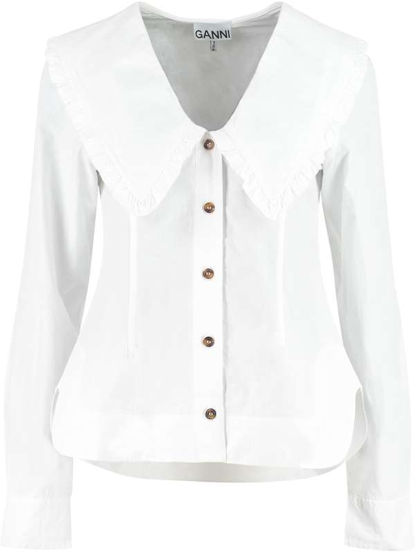 Wide Frill Collar Poplin Blouse