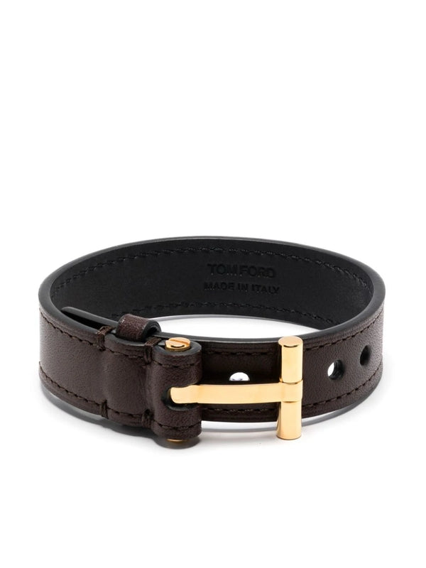 T Metal Logo Leather Bracelet