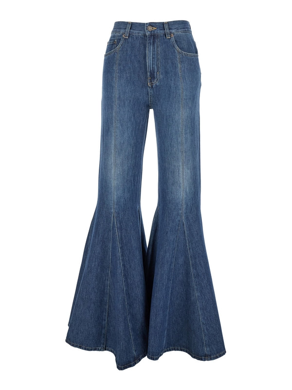 Blue Flared Jeans with Logo Patch on the Rear in Denim Woman Denim Pants