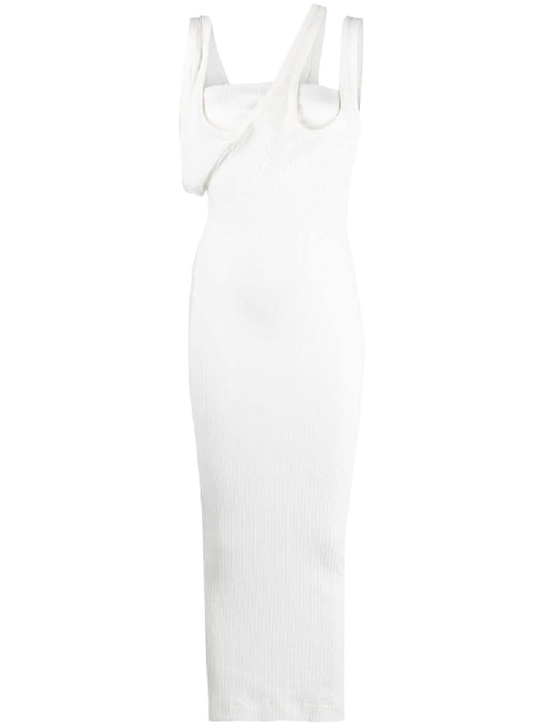 Asymmetric
  Neckline Ribbed Dress