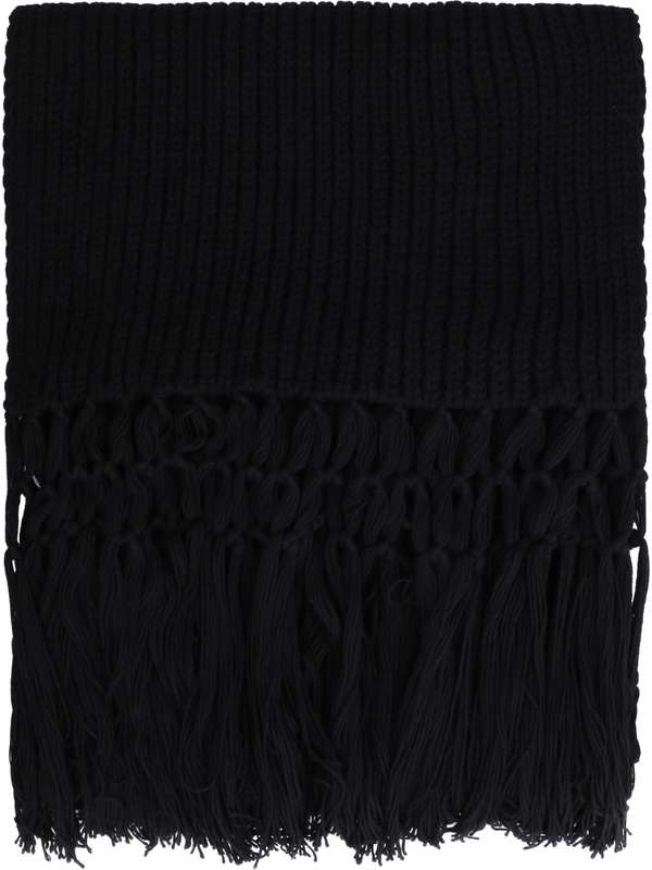 Black Rib Fringe Wool Muffler