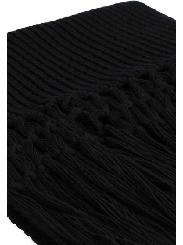 Black Rib Fringe Wool Muffler