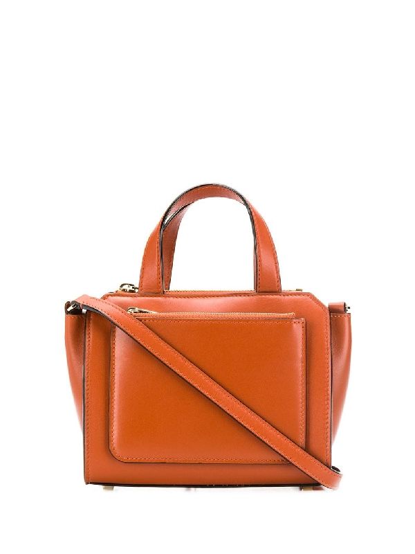 Pocket Top Handle Leather Tote Bag