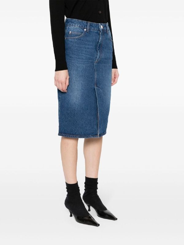 Back Logo Patch Denim Midi Skirt