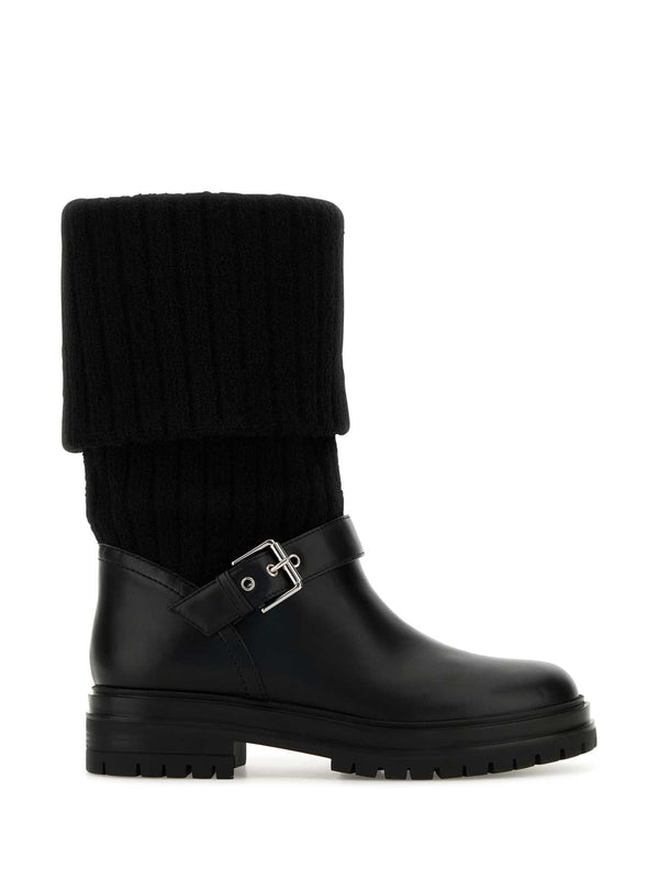 Buckle Strap Knit Middle Boots