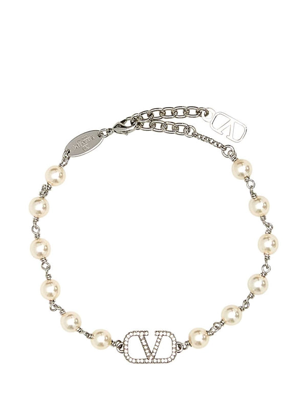 Crystal V Logo Pearl Bracelet