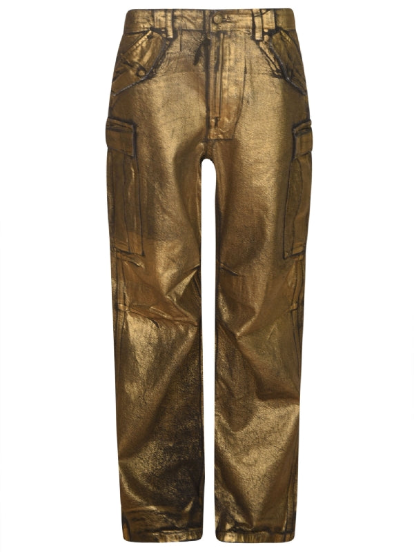 Metallic Wide Cargo Pants