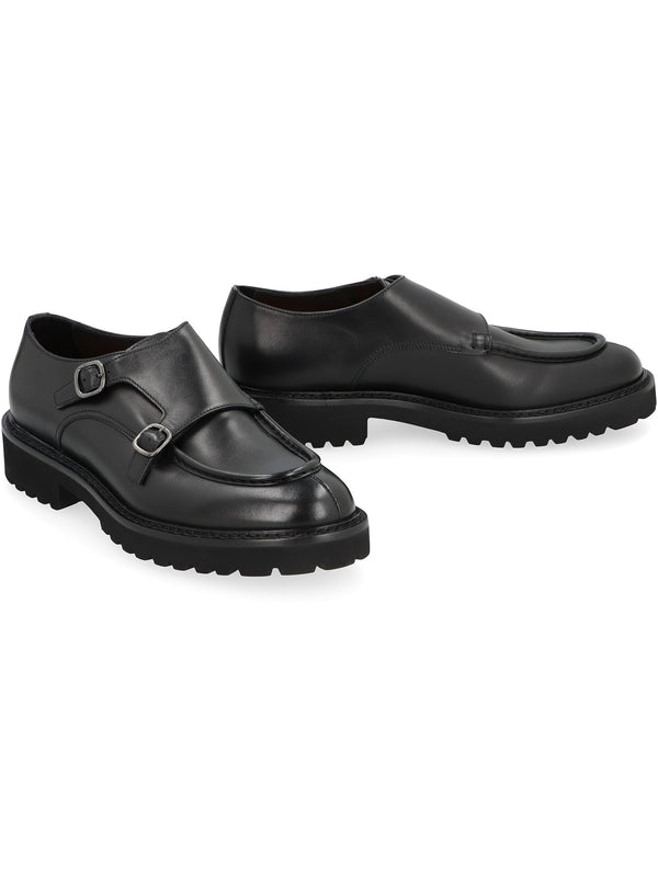 Black Leather Monk Strap Shoes