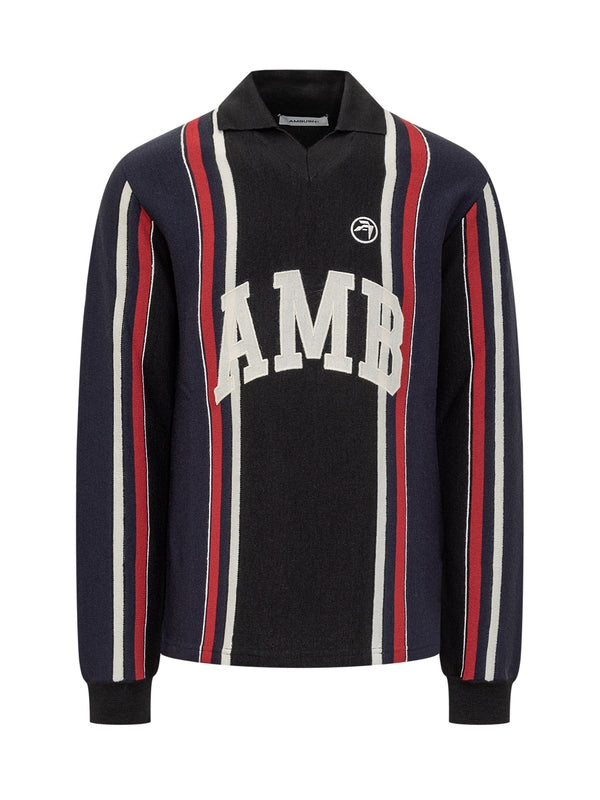 Logo Embossed Stripe Wool Blend Polo Shirt