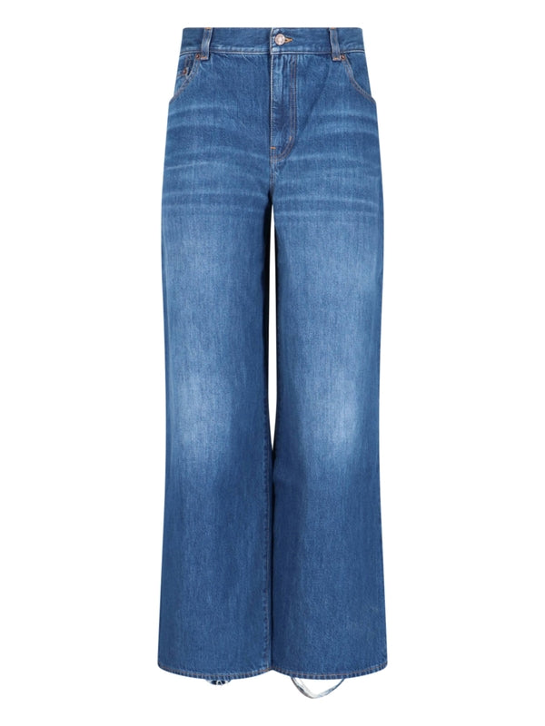 Back Logo Distressed Denim Pants