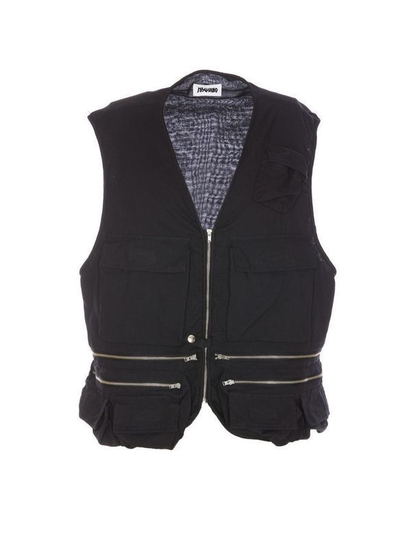 Zipper Detail Cotton Cargo Vest