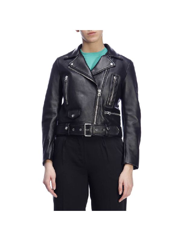 Black Lambskin Crop Biker
  Jacket