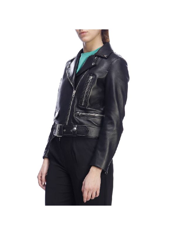 Black Lambskin Crop Biker
  Jacket