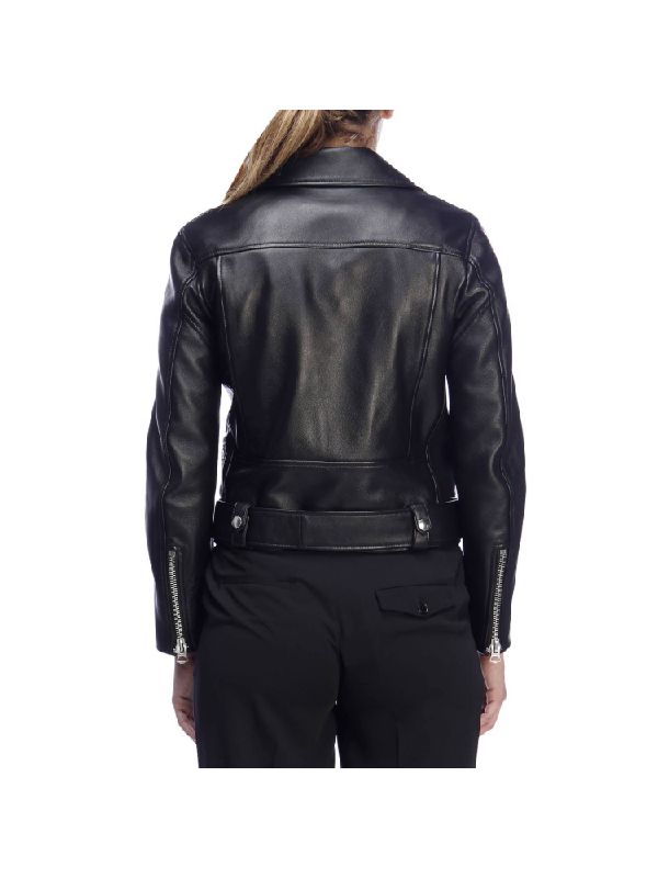 Black Lambskin Crop Biker
  Jacket