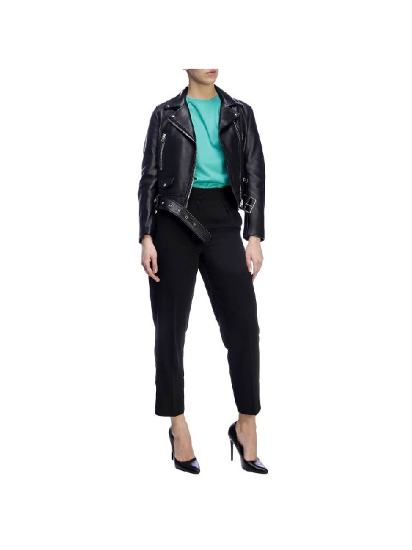 Black Lambskin Crop Biker
  Jacket