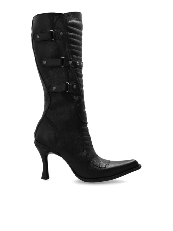 Stud Detail Leather Boots Heel