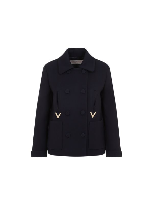 V Logo Wool Blend Peacoat