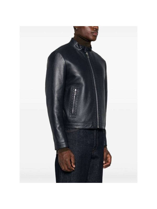 Back Logo Leather Biker Jacket